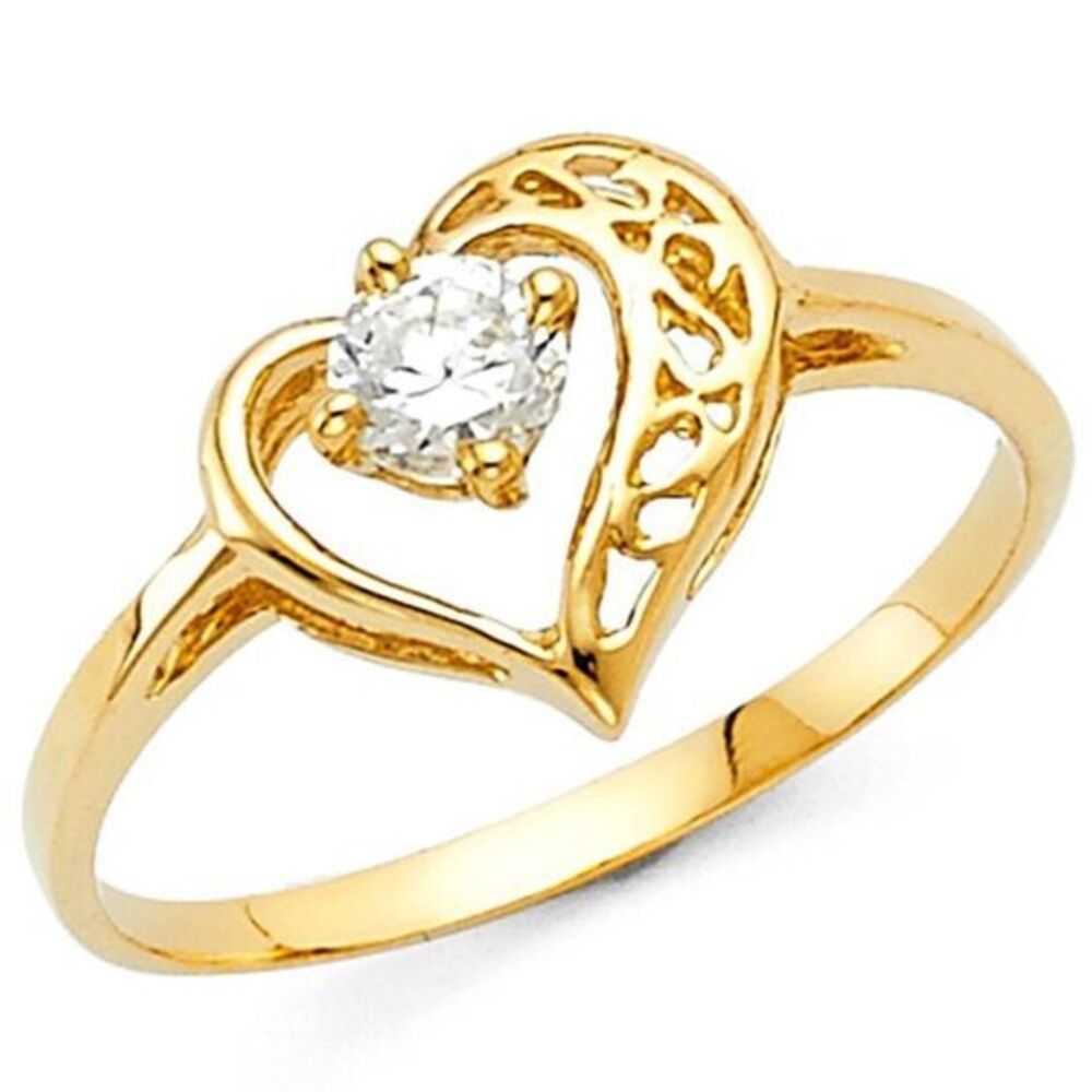 14k Solid yellow Gold Heart Ring 4 5 6 7 8 9